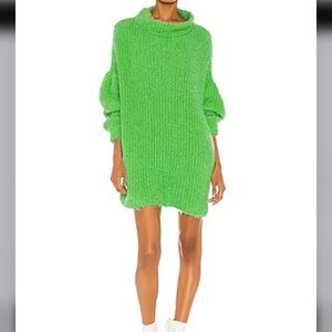 Free People Oasis Oversized Tunic Sweater Mock Neck Fuzzy Chunky Lt Brown XS